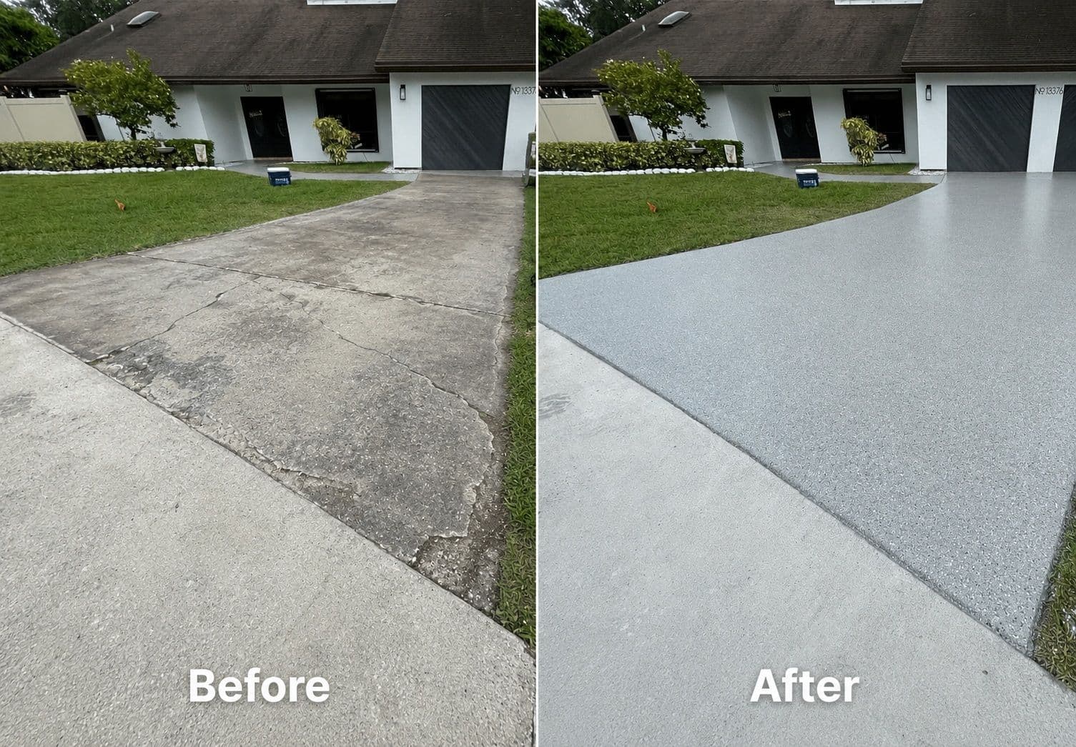 Professional Floortek polyaspartic driveway coating installation in Spring, Texas, featuring a UV-stable flake finish that outperforms epoxy.