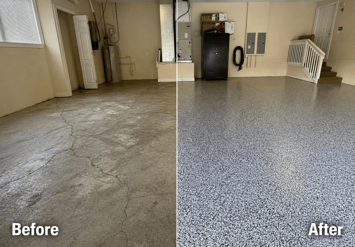 Floortek Coatings applying a multi-layered polyaspartic concrete surface in a garage in Houston, Texas.